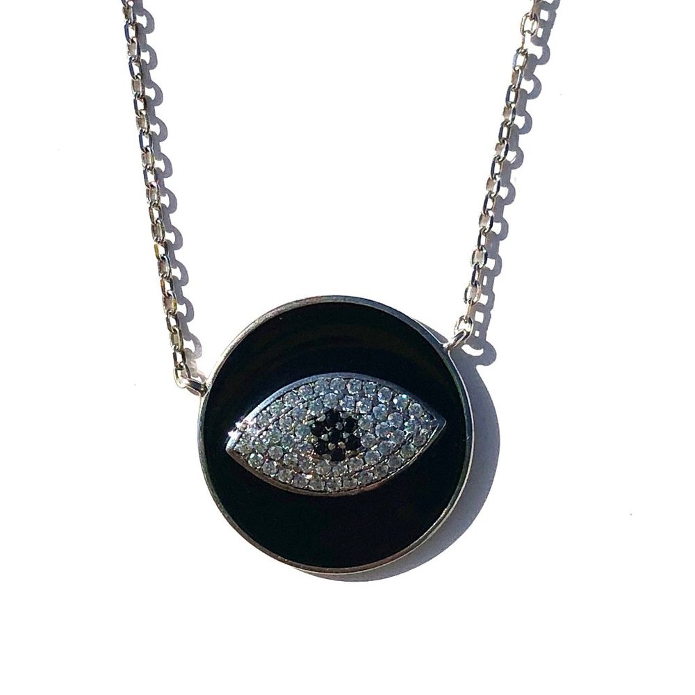 Sterling Silver and Enamel Evil Eye Necklace 925